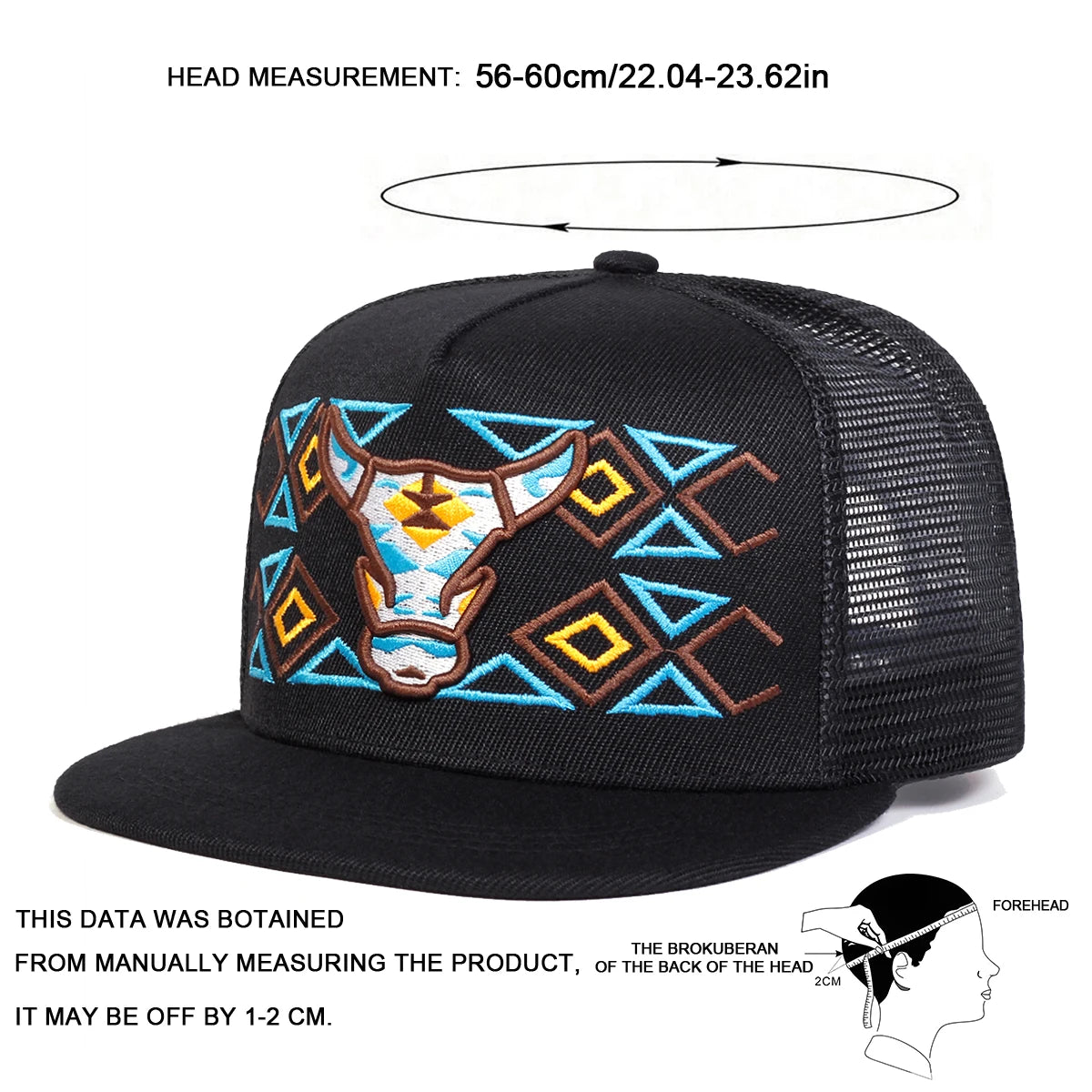 Unisex Ox Head Embroidery Hip-Hop Net Hats Spring Summer Outdoor Adjustable Casual Baseball Caps