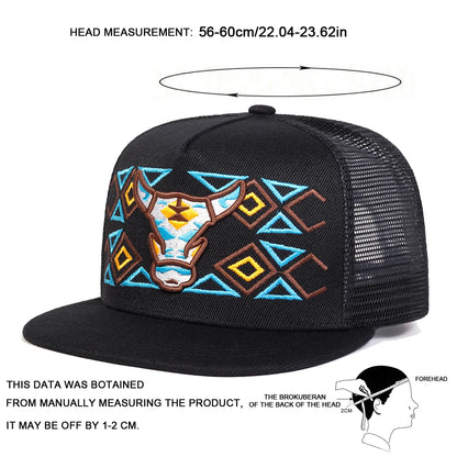 Unisex Ox Head Embroidery Hip-Hop Net Hats Spring Summer Outdoor Adjustable Casual Baseball Caps