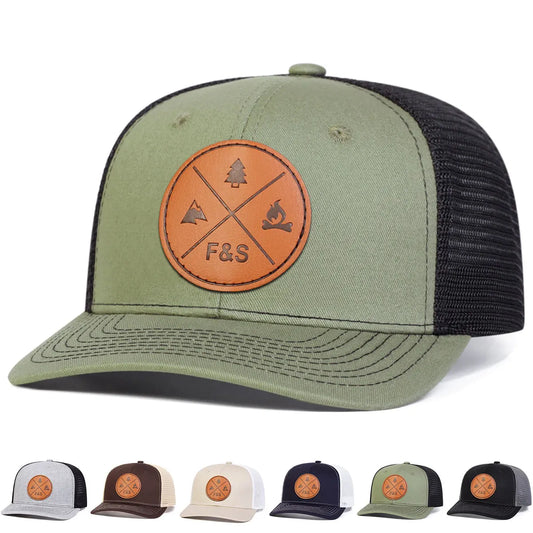 Unisex F S Round Leather Label Baseball Net Caps Spring Summer Outdoor Adjustable Casual Hats