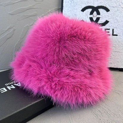 2025 Fluffy Faux Fur Bucket Hats Women Faux Fox Warm Thick Plush Winter Hat Lady Fashion Luxury Panama Furry Fisherman Cap Y2k