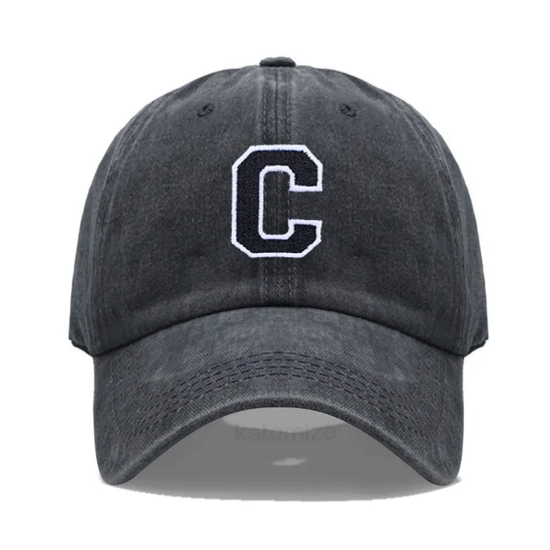 Initial Letter A-Z Embroider Baseball Cap Men Womne Washed Cotton Dad Hat Team Sport Visors Snapback