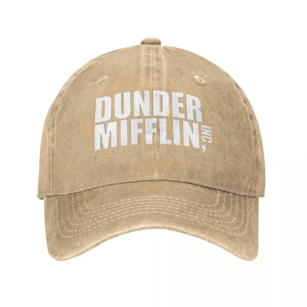Classic Dunder Mifflin Logo Baseball Caps Men Women Distressed Denim Washed Sun Cap Office Travel