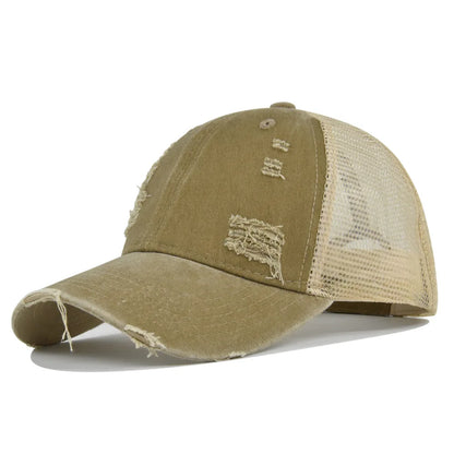 Summer Mesh Hole Baseball Cap Unisex Adjustable Washed Cotton Retro Casual Outdoor Sports Sun Hat