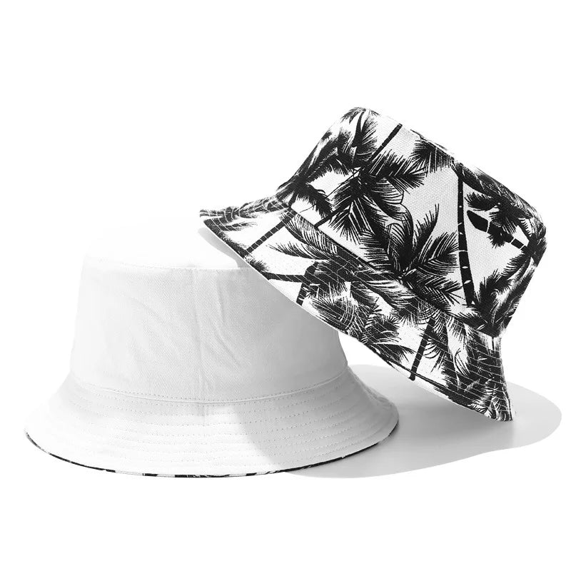 Men Women Coconut Tree Bucket Hat Cotton Printing Hip Hop Fisherman Panama Sun Outdoor Street Casual