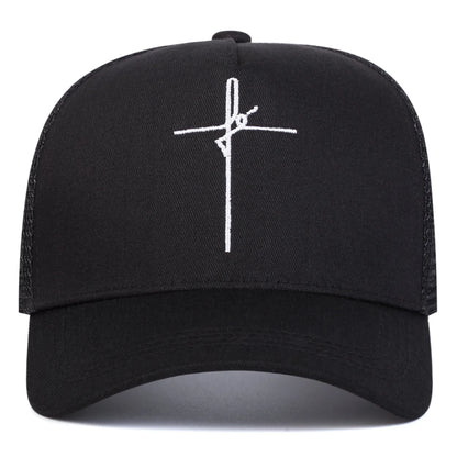 Unisex Cross Embroidery Baseball Net Caps Spring Summer Outdoor Adjustable Casual Hats Sunscreen Hat