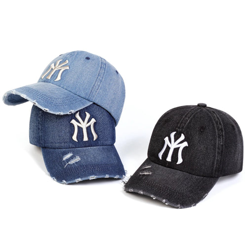 Unisex Letter Embroidery Hole Denim Baseball Caps Spring Autumn Outdoor Adjustable Casual Hats