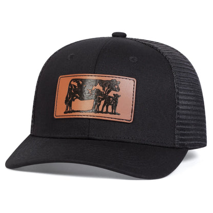 Unisex Brown Cow Leather Label Baseball Net Caps Spring Summer Outdoor Adjustable Casual Hats