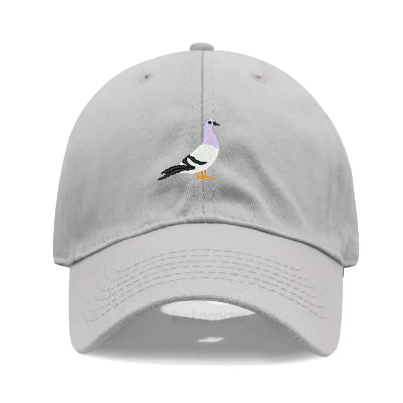 Pigeon Embroidery Baseball Cap Women Men Adjustable Soft Washed Cotton Dad Hat Unisex Classic Golf