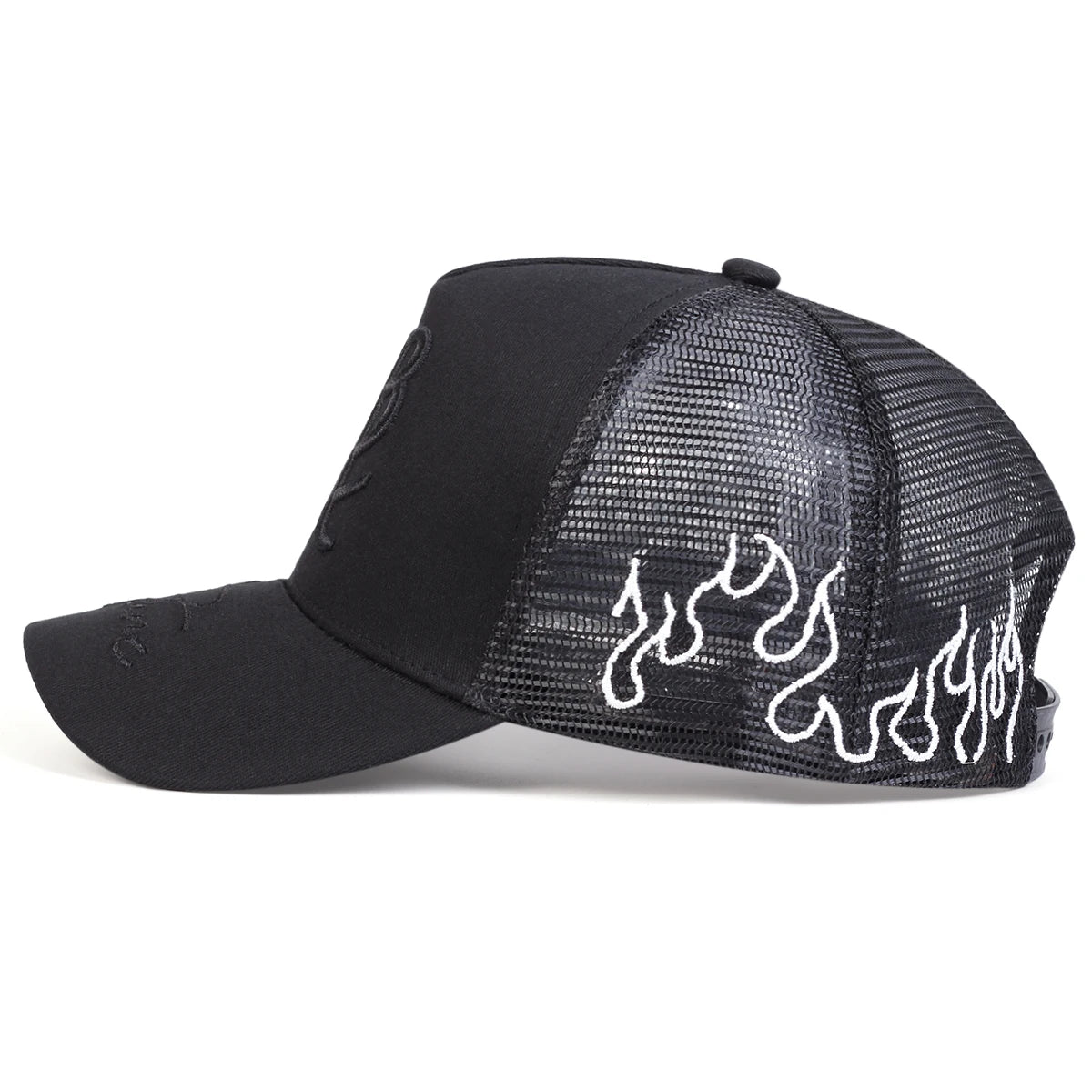 Unisex Personality Letter Embroidery Side Flame Baseball Net Caps Spring Summer Outdoor Adjustable