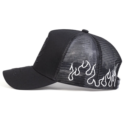 Unisex Personality Letter Embroidery Side Flame Baseball Net Caps Spring Summer Outdoor Adjustable