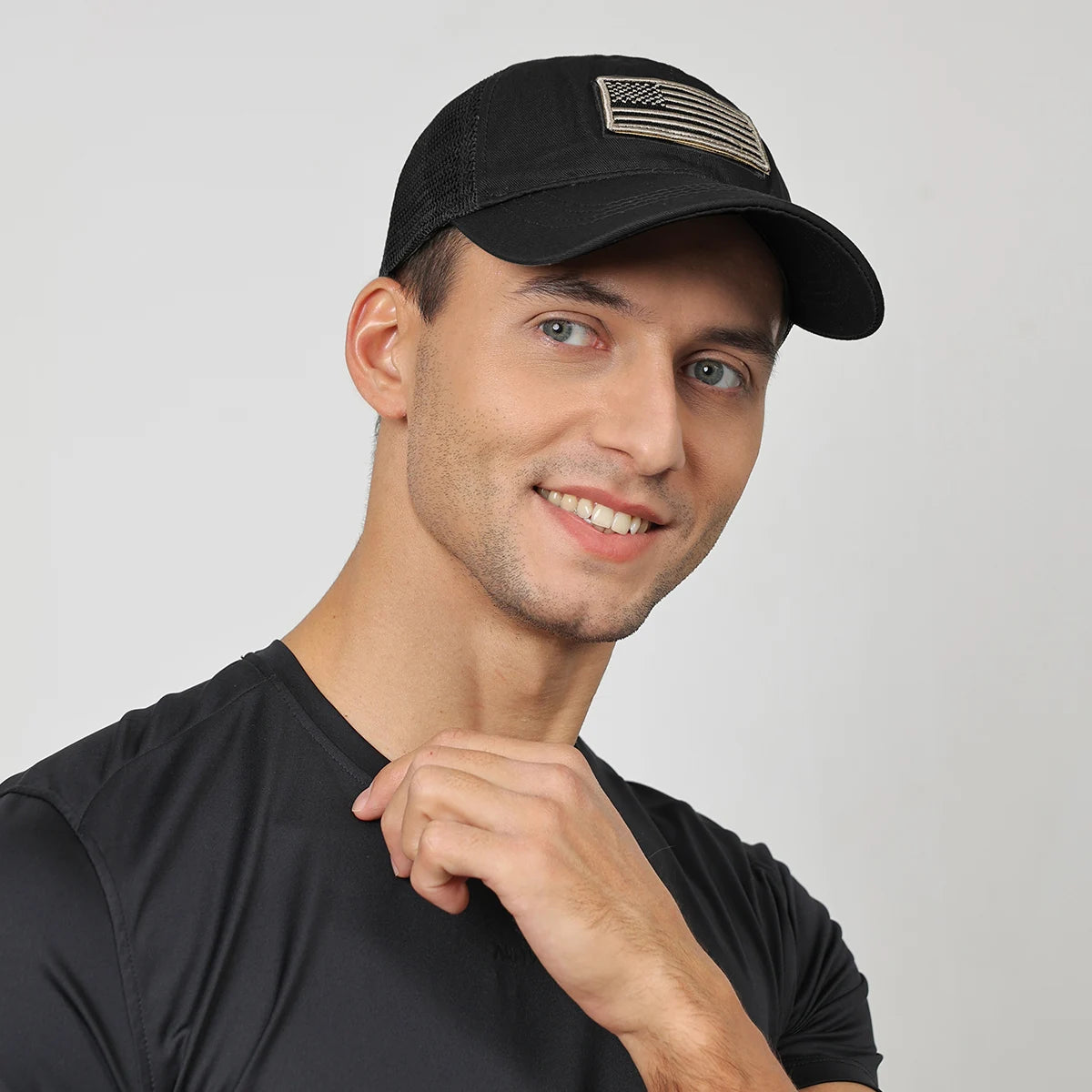 American Logo Personality Sticker Embroidered Women's Baseball Cap Mesh Hat Men's Outdoor Velcro Cap