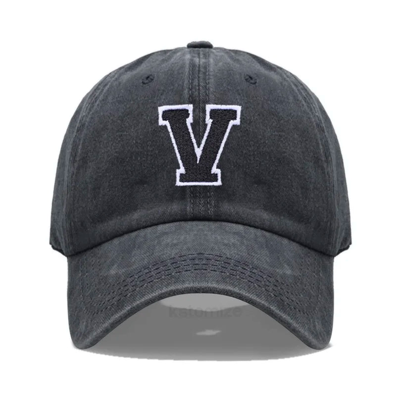 Initial Letter A-Z Embroider Baseball Cap Men Womne Washed Cotton Dad Hat Team Sport Visors Snapback