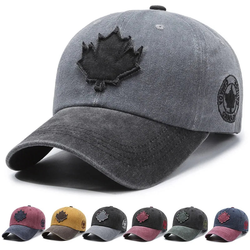 European American Maple Leaf Retro Baseball Men Women Washed Cotton Duck Tongue Spring Summer