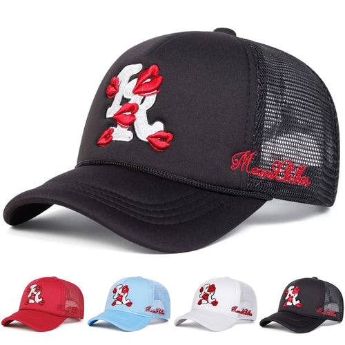 Unisex Letter Lips Embroidery Baseball Net Caps Spring Summer Outdoor Adjustable Casual Hats
