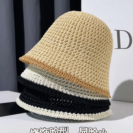 Japanese Instagram Breathable Bucket Hat Women's Summer Leisure Fisherman Hat Literary Hollow Out Basin Hat Beach Panama Caps