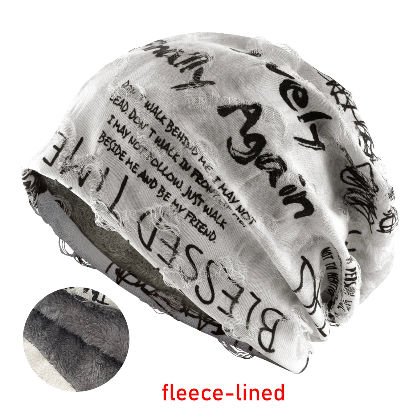 Letter Print Beanie Hats For Women Men Vintage Distressed Cracked Design Wasteland Style Spring Summer Warm Fleece-lined Winter