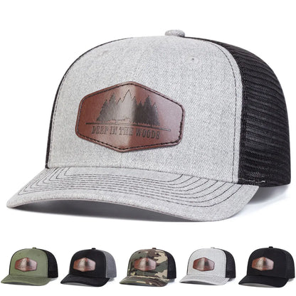 Unisex Deep Woods Leather Label Baseball Net Caps Spring Summer Outdoor Adjustable Casual Hats