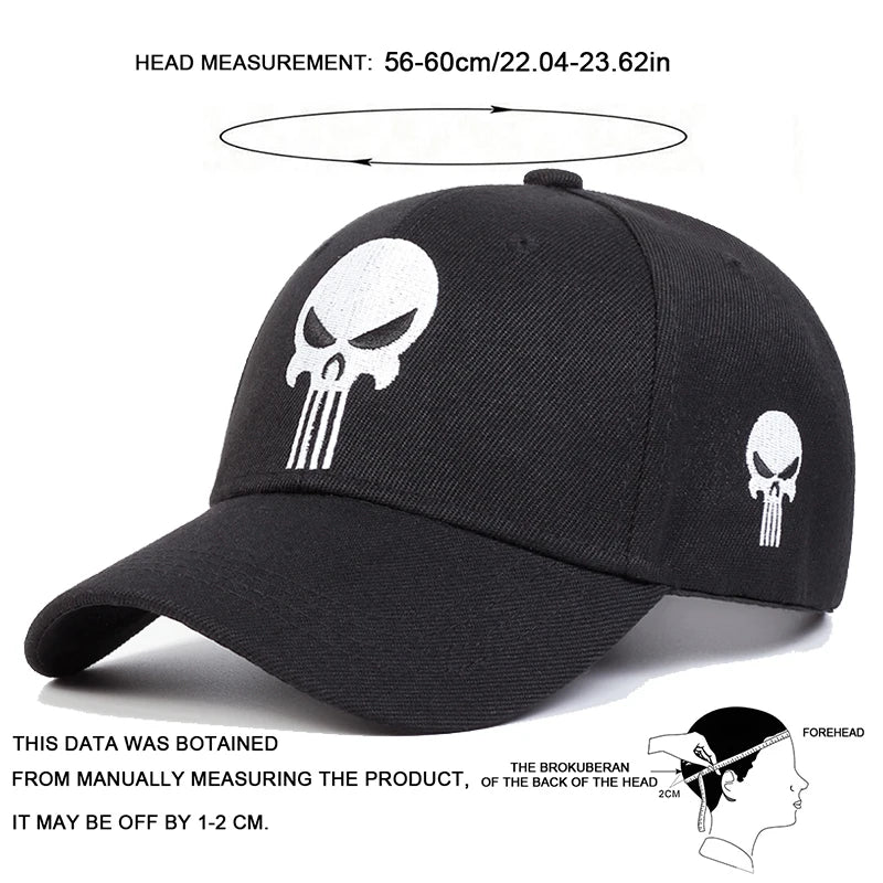 Unisex Skull Head Embroidery Baseball Caps Spring Autumn Outdoor Adjustable Casual Hats Sunscreen
