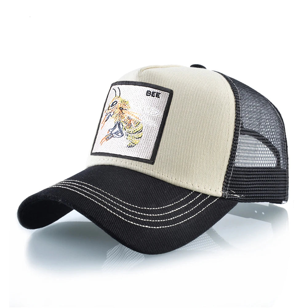Fashion Unisex Baseball Cap With Embroidery With Bee Patch Men's Snapback Hip Hop Trucker Caps Women Adjustable Sun Visor Hat