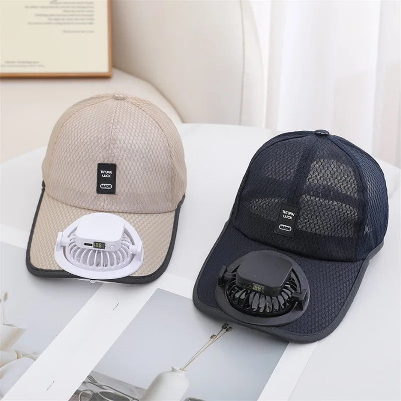 Summer Mesh Solar Energy Fan Baseball Cap Men Women Adjustable Breathable Caps Quick Dry Running Hat