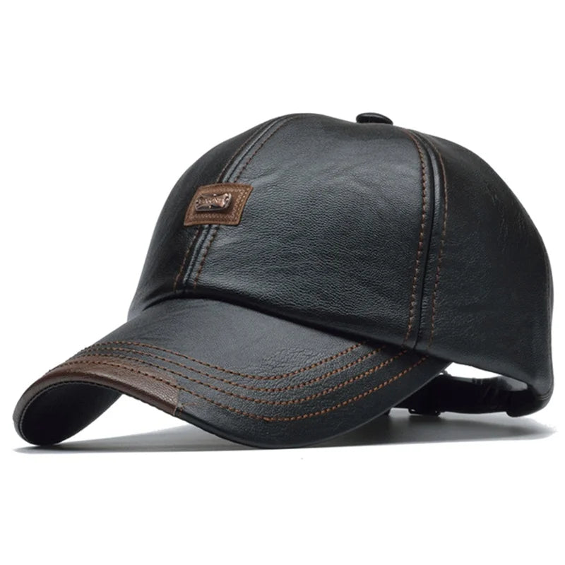 Men Leather Baseball Cap Hip Hop Casual Adjustable Winter Warm Hat Snapback Pu Trucker Caps Gorras