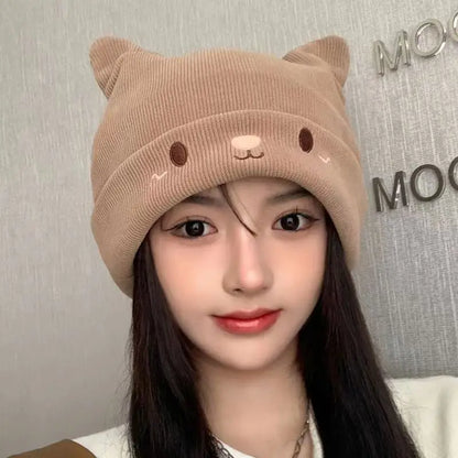 Women Autumn Winter Cute Cap Hat Female Cartoon Bear Ears Lady Girl Kawaii Knitted Crochet Beanies