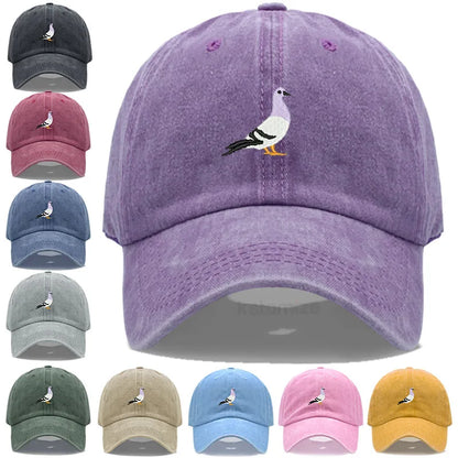 Pigeon Embroidery Baseball Cap Women Men Adjustable Soft Washed Cotton Dad Hat Unisex Classic Golf