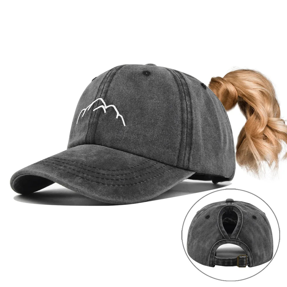 2025 New Hot Women Ponytail Hat European American Embroidered Adjustable Baseball Cap Sport Outdoor Sun Protection Snapback Hat