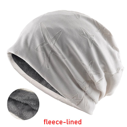 Letter Print Beanie Hat For Women Men Vintage Distressed Cracked Design Wasteland Style Warm Fleece-lined Skullis Beanie Winter