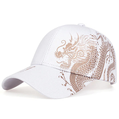 Unisex Baseball Cap Black Adjustable Chinese Style Dragon Print Casual Snapback Hats Bone Hip Hop
