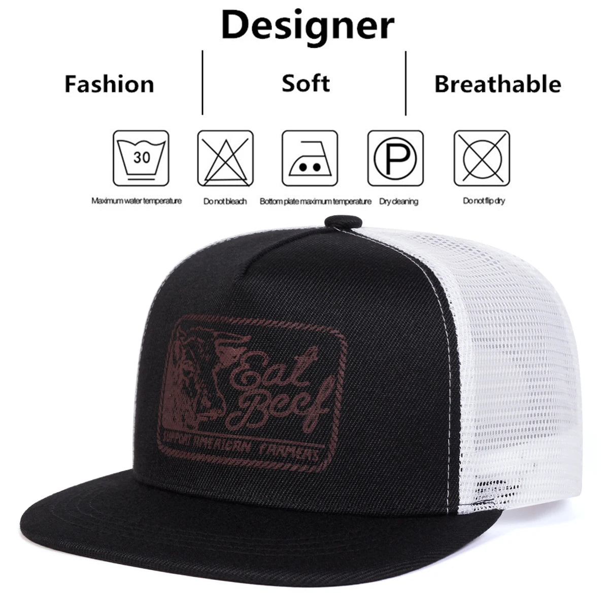 Unisex Eat Beef Letter Embroidery Hip-Hop Net Hats Spring Summer Outdoor Adjustable Casual Baseball
