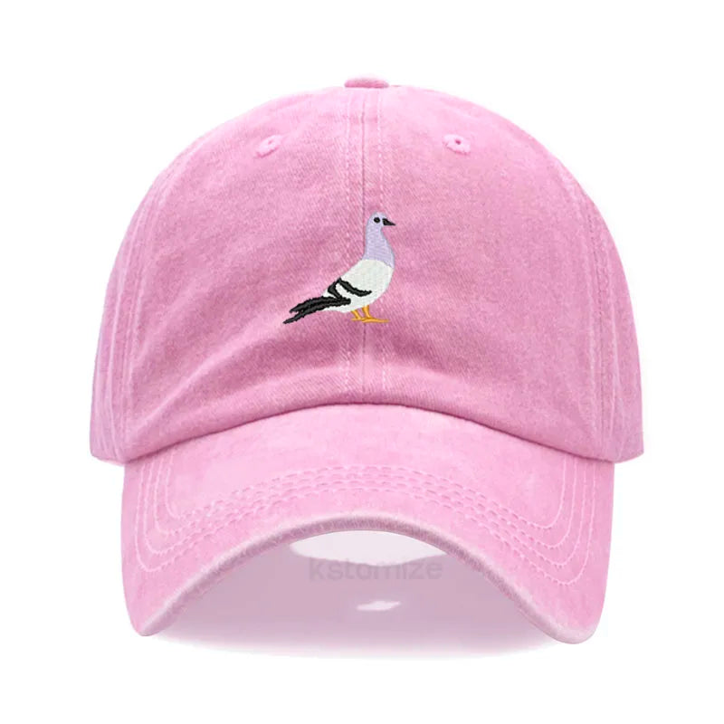 Pigeon Embroidery Baseball Cap Women Men Adjustable Soft Washed Cotton Dad Hat Unisex Classic Golf