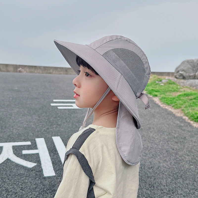 Xinbaoguan 100% Polyester Spring/Summer Outdoor Sunscreen for Boys and Girls, Big brim Shawl, Neck Protection Fisherman's Hat