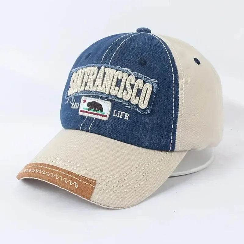 Trendy Distressed Cotton Baseball Cap with Embroidered Lettering - Adjustable Outdoor Headwear