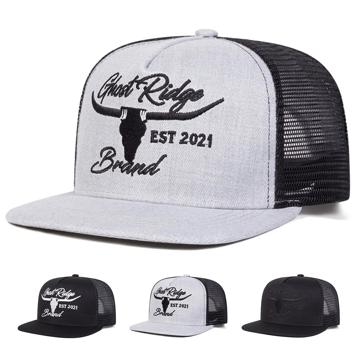 Unisex Bullhead Letter Embroidery Hip-Hop Net Hats Spring Summer Outdoor Adjustable Casual Baseball