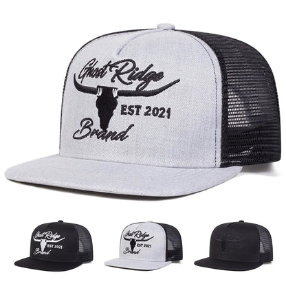 Unisex Bullhead Letter Embroidery Hip-Hop Net Hats Spring Summer Outdoor Adjustable Casual Baseball