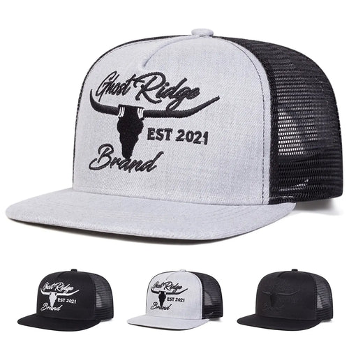 Unisex Bullhead Letter Embroidery Hip-Hop Net Hats Spring Summer Outdoor Adjustable Casual Baseball