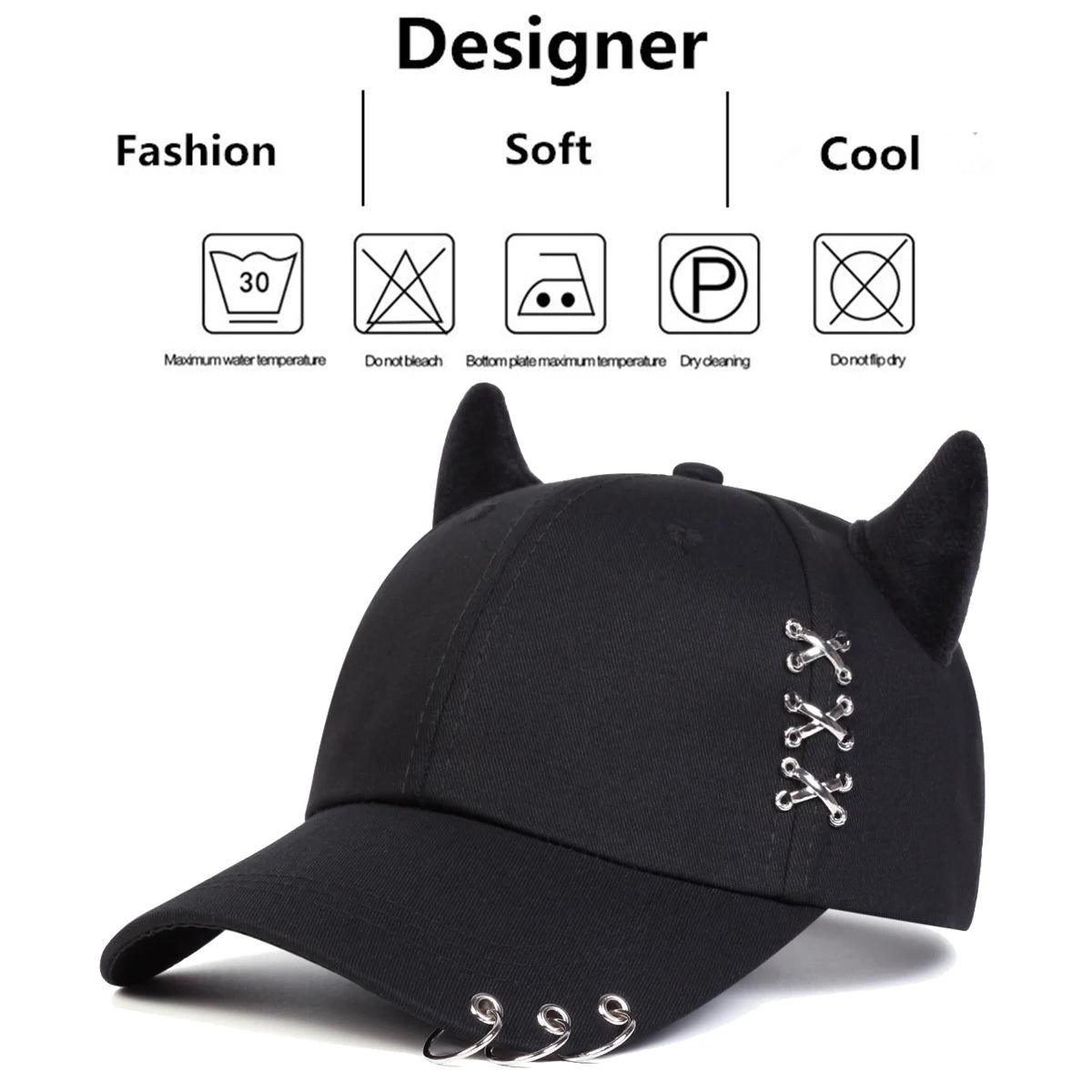 Unisex Xxx Iron Ring Bull Horn Personality Baseball Caps Spring Autumn Outdoor Adjustable Casual