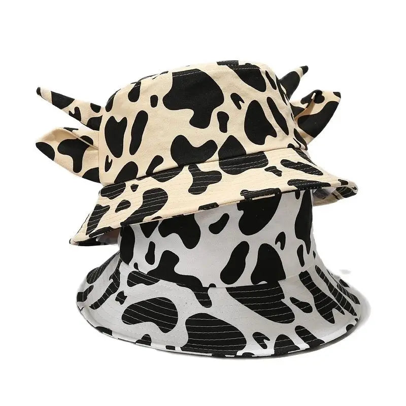 2022 Cotton Cartoon Cow Print Bucket Hat Fisherman Hat Outdoor Travel Sun Cap Hats for Men and Women 114