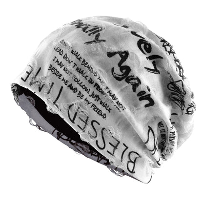 Letter Print Beanie Hats For Women Men Vintage Distressed Cracked Design Wasteland Style Spring Summer Warm Fleece-lined Winter