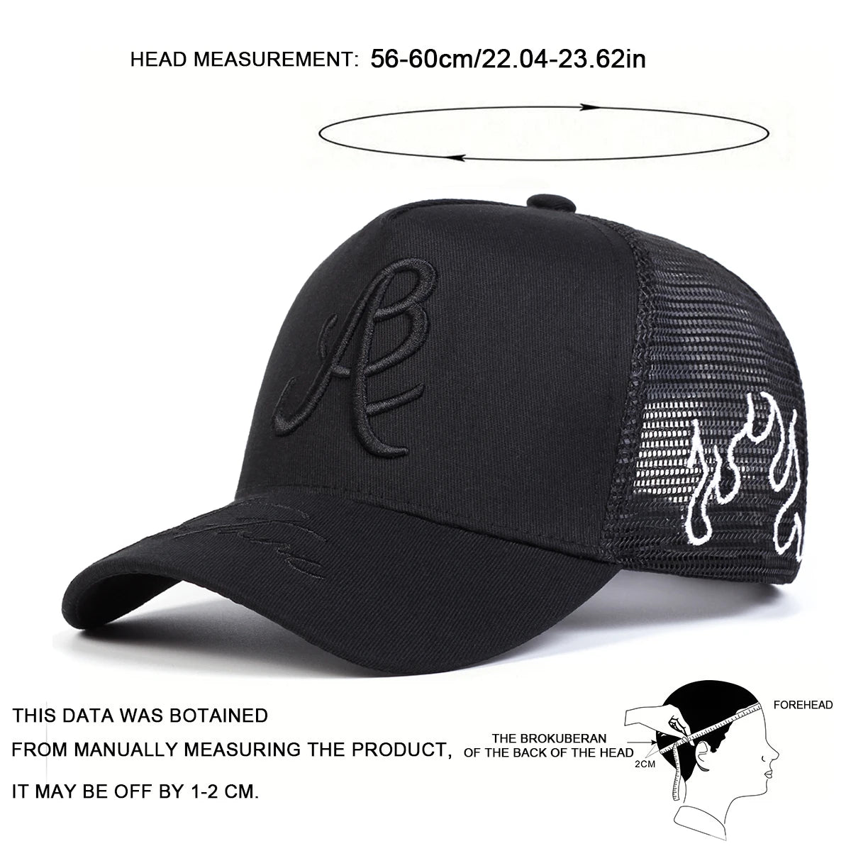 Unisex Personality Letter Embroidery Side Flame Baseball Net Caps Spring Summer Outdoor Adjustable