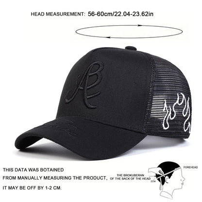 Unisex Personality Letter Embroidery Side Flame Baseball Net Caps Spring Summer Outdoor Adjustable