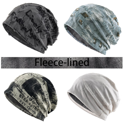 Letter Print Beanie Hat For Women Men Vintage Distressed Cracked Design Wasteland Style Warm Fleece-lined Skullis Beanie Winter