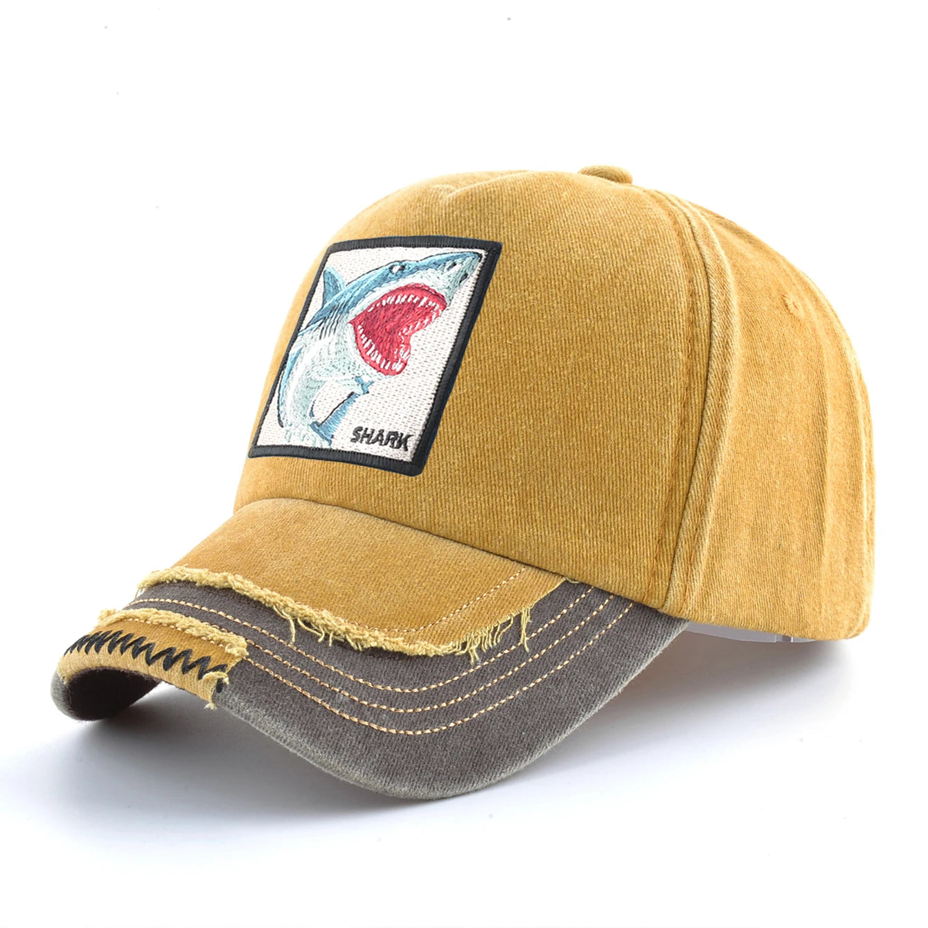 Vintage Denim Baseball Cap With Embroidery Shark Patch Men Snapback Hip Hop Dad Hats Women Four Seasons Adjustable Visor Cap