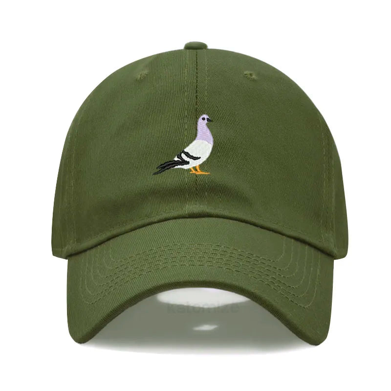 Pigeon Embroidery Baseball Cap Women Men Adjustable Soft Washed Cotton Dad Hat Unisex Classic Golf