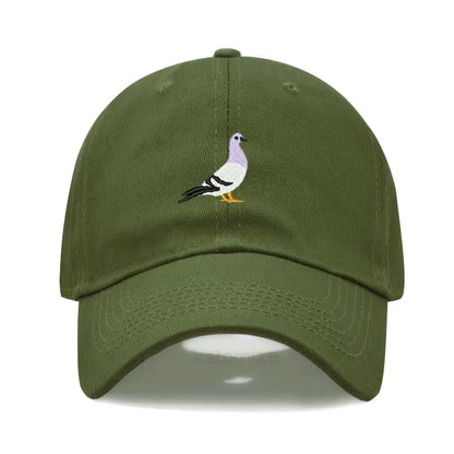 Pigeon Embroidery Baseball Cap Women Men Adjustable Soft Washed Cotton Dad Hat Unisex Classic Golf