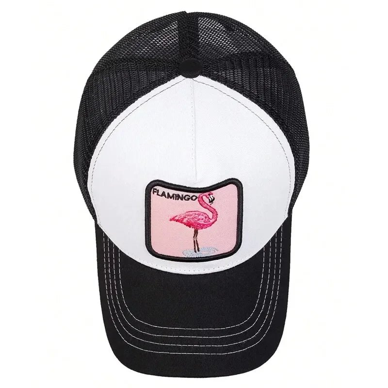 Unisex Flamingo Patch Embroidery Baseball Net Caps Spring Summer Outdoor Adjustable Casual Hats Hip