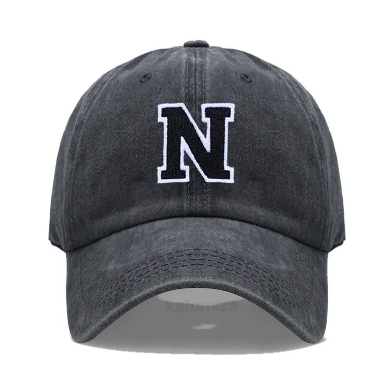 Initial Letter A-Z Embroider Baseball Cap Men Womne Washed Cotton Dad Hat Team Sport Visors Snapback
