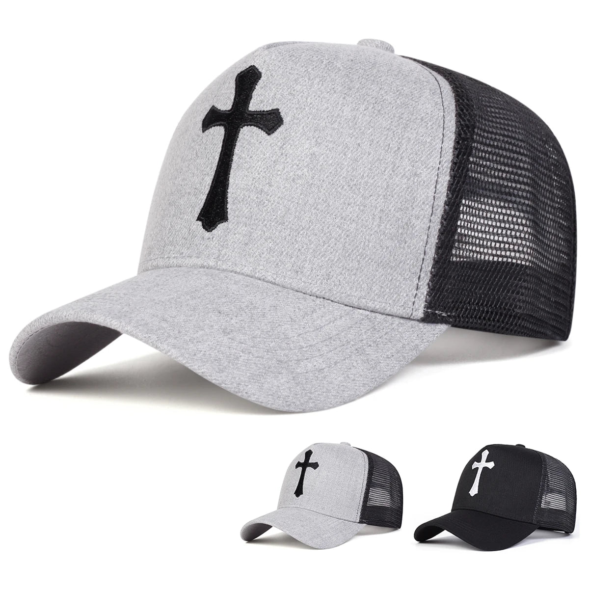 Unisex Cross Embroidery Baseball Net Caps Adjustable Casual Hats Spring Summer Outdoor Sunscreen Hat