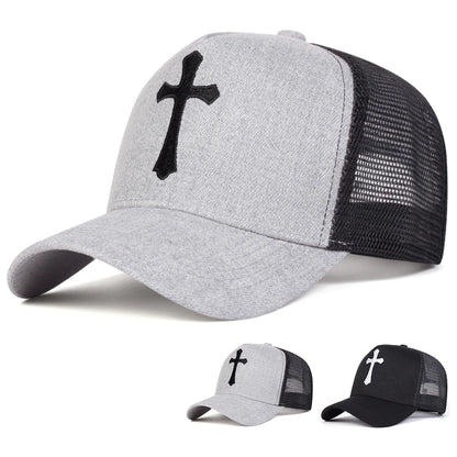 Unisex Cross Embroidery Baseball Net Caps Adjustable Casual Hats Spring Summer Outdoor Sunscreen Hat